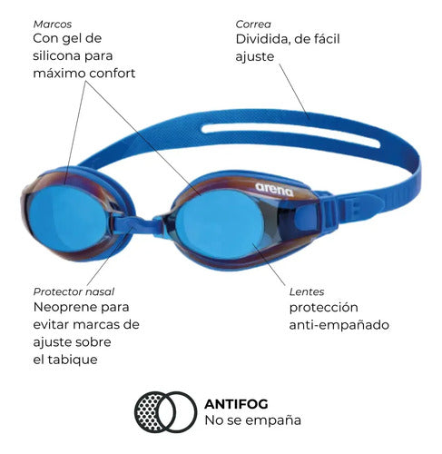 Antiparras Arena Zoom X-fit Mirror Natacion Aguas Abiertas Color Silver Black Black