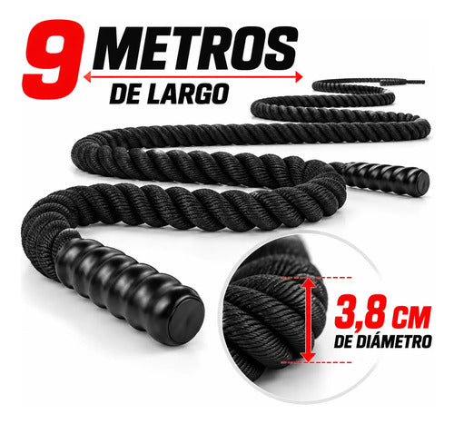 Cuerda Soga Crossfit 9mts X3.8cm Entrenamiento Funcional Negro