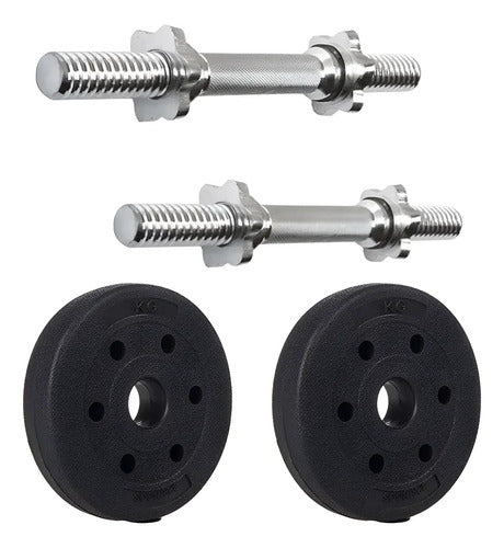 Pack 2 Mancuernas C/ Rosca + Discos 10kg Entreno Azul Claro