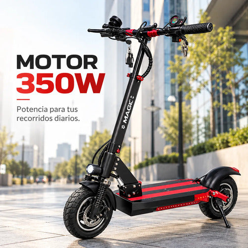 Monopatín Eléctrico Magic 350w 36v Hasta 35 Km Plegable Negro/rojo