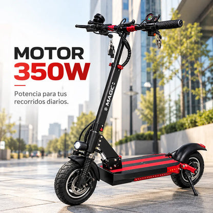 Monopatín Eléctrico Magic 350w 36v Hasta 35 Km Plegable Negro/rojo