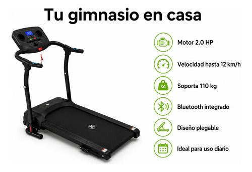 Caminador Eléctrico Plegable 2.0 Hp Hasta 12 Km/h 110 Kg Negro