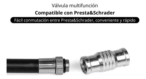 Inflador De Pie Bicicleta Profesional Aluminio - Inbike Negro