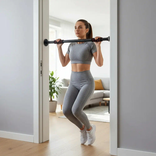 Barra De Puerta Extensible Brazos Espalda En Caja Pull Up Negro