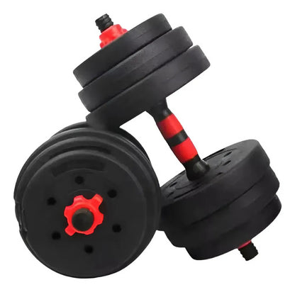 Set 2 Mancuerna Hierro C/rosca Plástica + Discos Total 30 Kg Negro/rojo
