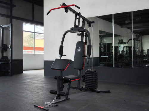 Aparato Multifunción Gimnasio 70kg + Ejercicios Completos Negro Rojo