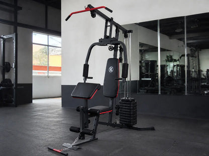 Aparato Multifunción Gimnasio 70kg + Ejercicios Completos Negro Rojo