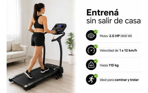 Caminador Eléctrico Plegable 2.0 Hp Hasta 12 Km/h 110 Kg Negro