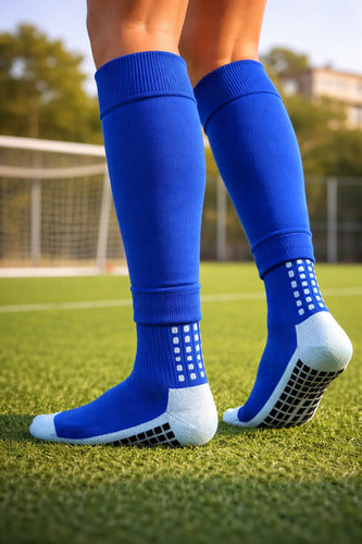 Combo Media Sin Pie + Antideslizante Fútbol Adulto Mmsports Azul M