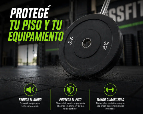 Disco Olímpico Engomado 10 Kg P/ Barra Pesas Gym Profesional Negro