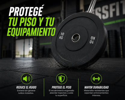 Disco Olímpico Engomado 10 Kg P/ Barra Pesas Gym Profesional Negro