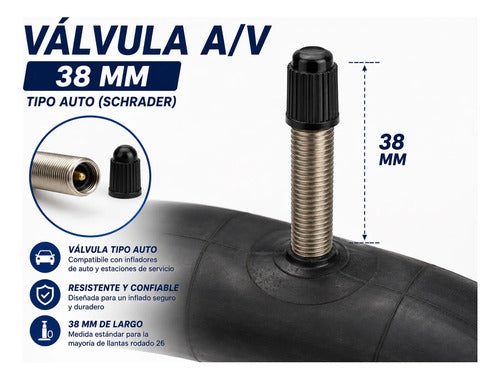 Pack X4 Cámaras Bicicleta Rodado 26 1.95/2.125 Válvula A/v Schrader Negro
