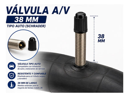 Pack X4 Cámaras Bicicleta Rodado 26 1.95/2.125 Válvula A/v Schrader Negro