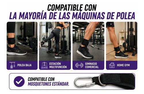 Tobillera Para Polea Con Agarre Al Tobillo X2 Par Maquina Negro