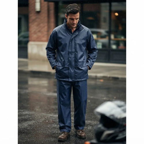 Traje Impermeable Hombre Oxford Pvc Azul Trabajo Capucha\n Azul M