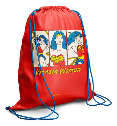 Mochila Drb Gimnasio Wonder Woman Cordón Impermeable Estampada Warner Estampado
