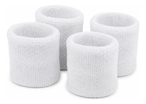 Muñequeras Deportivas Tela Esponja Anchas 10x8cm Set X4 Blanco Unico