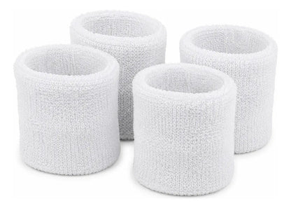 Muñequeras Deportivas Tela Esponja Anchas 10x8cm Set X4 Blanco Unico