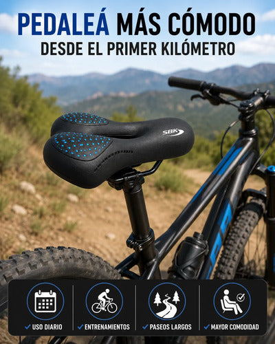Asiento Bicicleta Mtb Prostático Con Gel Ergonómico Calidad Negro 16.5 Cm