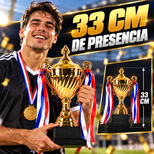 Copa Trofeo Campeón 33 Cm Dorada Con Asas Para Premiación Dorado