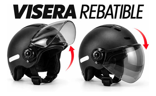 Casco Con Visera Rebatible Para Bicicleta Monopatín Negro Negro Único