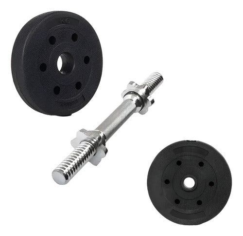 Set 2 Mancuernas Maciza C/rosca + Discos 30kg Total Plateado