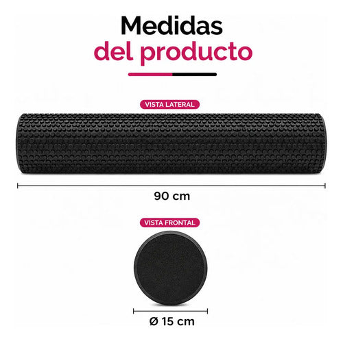 Rodillo Macizo De Goma Eva Para Yoga / Foam Roller - 90 Cm Negro