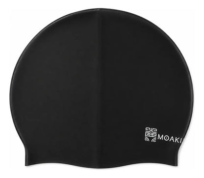 Gorra Silicona Para Natación Adulto Cabello Largo Moaki Negro Lisa Unico