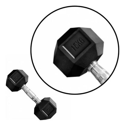 Mancuerna Hexagonales Hierro Recubierto Dumbbell 15kg Rhino Negro