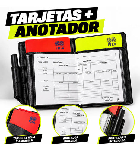 Kit Árbitro Fútbol Tarjetas Fifa + Silbato Profesional Fox40