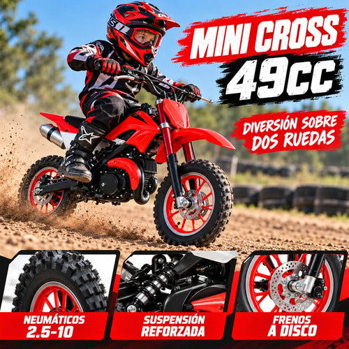 Moto Infantil Mini Cross 50cc - Nafta 2t Arranque Manual Multicolor