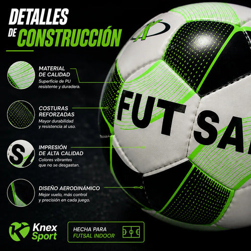 Pelota De Futsal N°3 Knex Sport Fútbol Sala Indoor Calidad Negro/verde