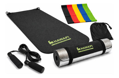 Kit Fitness Completo Gimnasio En Casa Bandas Colchoneta Soga Negro