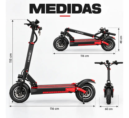 Monopatín Eléctrico Magic 350w 36v Hasta 35 Km Plegable Negro/rojo