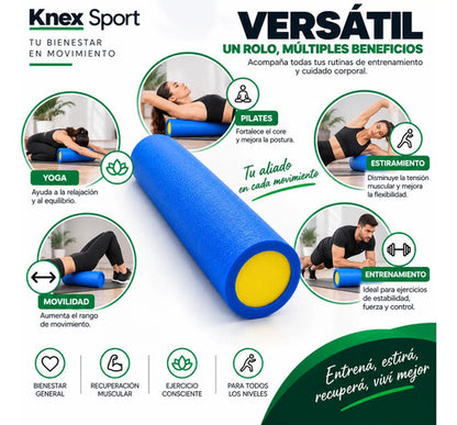 Rolo Pilates Liso Goma Eva 90x15cm - Yoga Fitness Foam Colores Surtidos