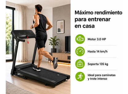 Cinta Caminadora Eléctrica Plegable 3.0 Hp 14 Km/h 135 Kg Negro