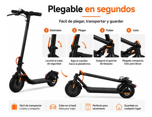 Monopatín Eléctrico 350w Rodado 10 Plegable Hasta 28 Km/h Negro