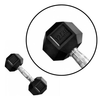 Mancuerna Hexagonales Hierro Recubierto 12,5kg Rhino Negro