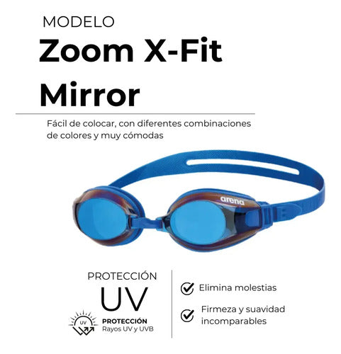 Antiparras Arena Zoom X-fit Mirror Natacion Aguas Abiertas Color Silver Black Black