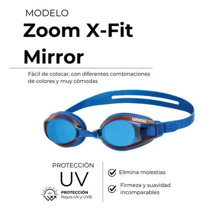 Antiparras Arena Zoom X-fit Mirror Natacion Aguas Abiertas Color Silver Black Black