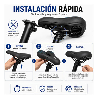 Asiento Bicicleta Mtb Prostático Con Gel Ergonómico Calidad Negro 16.5 Cm