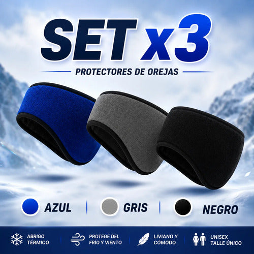 Set X3 Protectores De Orejas Polar Running Ciclismo Invierno Surtido Liso