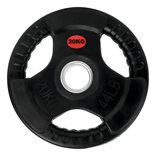 Disco Olímpico Fundición Rec. En Goma C/agarre 20 Kg Tpuy Negro