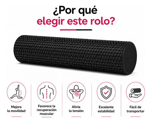 Rodillo Macizo De Goma Eva Para Yoga / Foam Roller - 90 Cm Negro