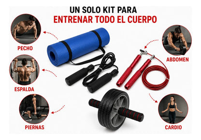 Kit Fitness 4 En 1 Colchoneta Rueda Abdominal Cuerda Saltar Surtido
