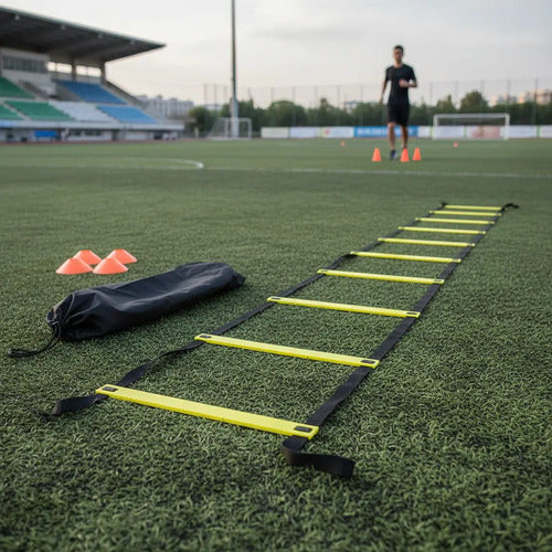 Kit Fútbol Escalera Agilidad + 10 Platos + 10 Conos Altos Surtido