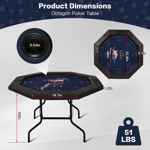 Mesa Poker Profesional Plegable 8 Personas Con Portavasos Azul Oscuro