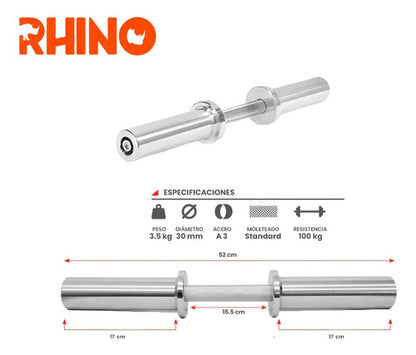 Mancuerna Olímpica Dumbbell 52cm Profesional / 3,5kg Rhino Plateado