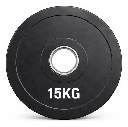Disco Olímpico Engomado 15 Kg P/ Barra Pesas Gym Profesional Negro
