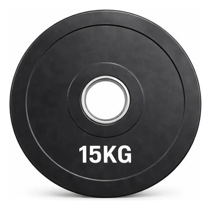 Disco Olímpico Engomado 15 Kg P/ Barra Pesas Gym Profesional Negro